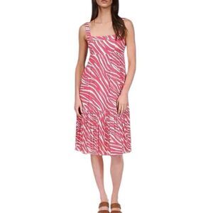 Michael Kors Zebra Square Neck Sleeveless Red Tier Midi Dress XS NWT $175